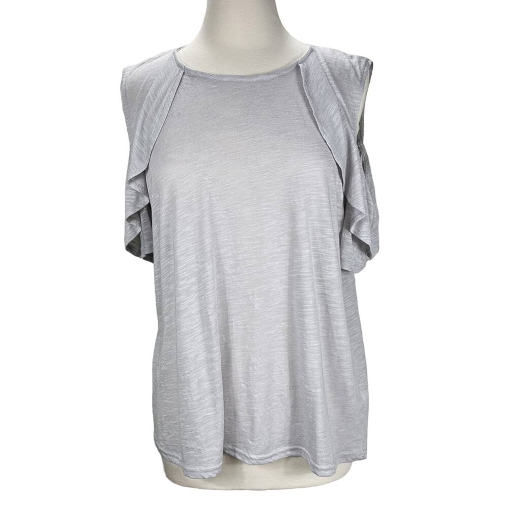 JUICY COUTURE |‎  Gray Ruffled Short Sleeve Tee Cold Shoulder Top